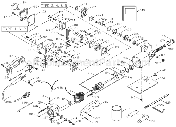 Page A Diagram and Parts List for 548 Type 5 Porter Cable Jig Saw